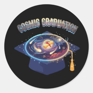 Pegatina Redonda Graduación Cósmica 2026 Gorro de Mortero Espacial
