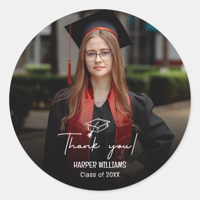 Pegatina Redonda Graduación de Artsy Doodles Gracias (Anverso)