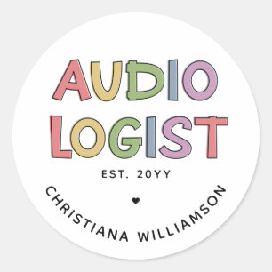 Pegatina Redonda Graduación de Audiología Audióloga Personalizada