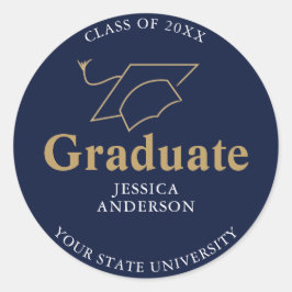 Pegatina Redonda Graduación de Cabo de Graduado Azul de la Marina