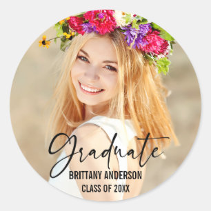 Pegatina Redonda Graduación de caligrafía de escritura de lápiz 