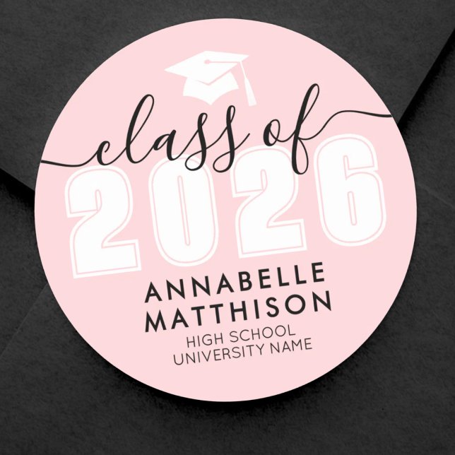 Pegatina Redonda Graduación de color Rosa (Graduate Modern Pink Graduation Classic Round Sticker )