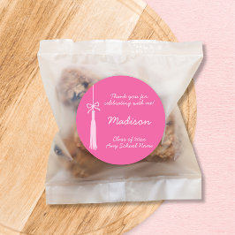 Pegatina Redonda Graduación de Coquette Bow Grad Tassel Pink 2025