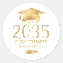 Pegatina Redonda Graduación de diploma de diploma de tope de oro me
