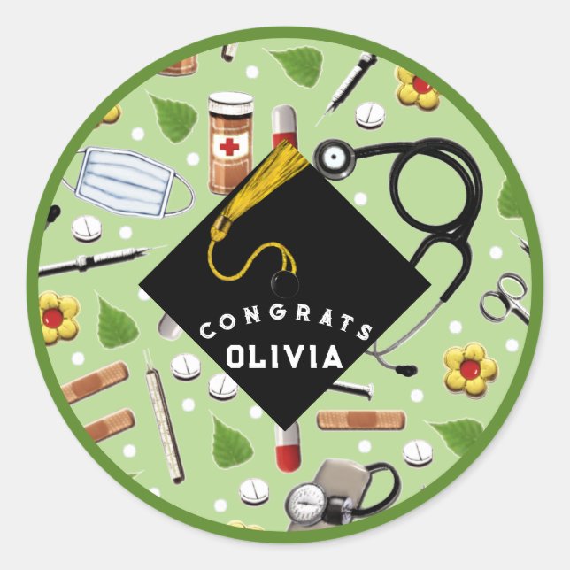 Pegatina Redonda Graduación de enfermería (Anverso)