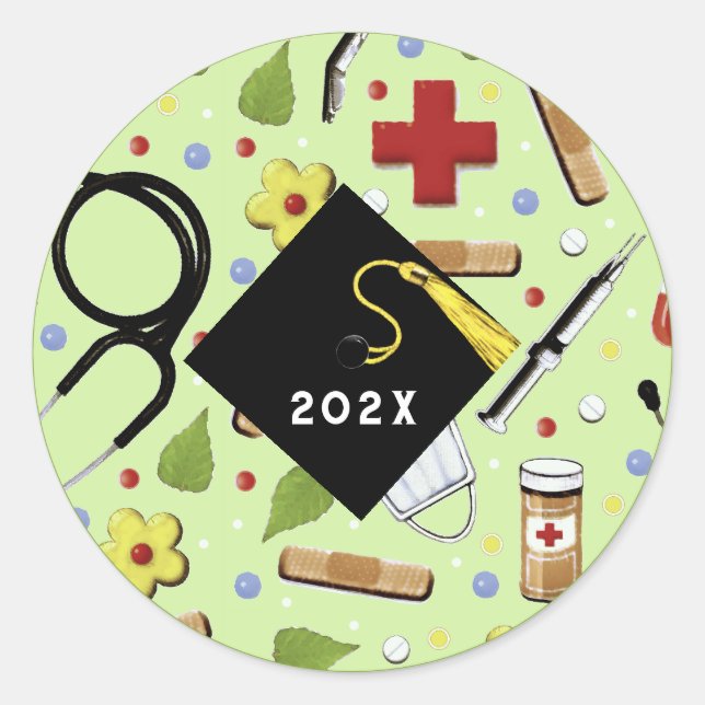 Pegatina Redonda Graduación de enfermería (Anverso)