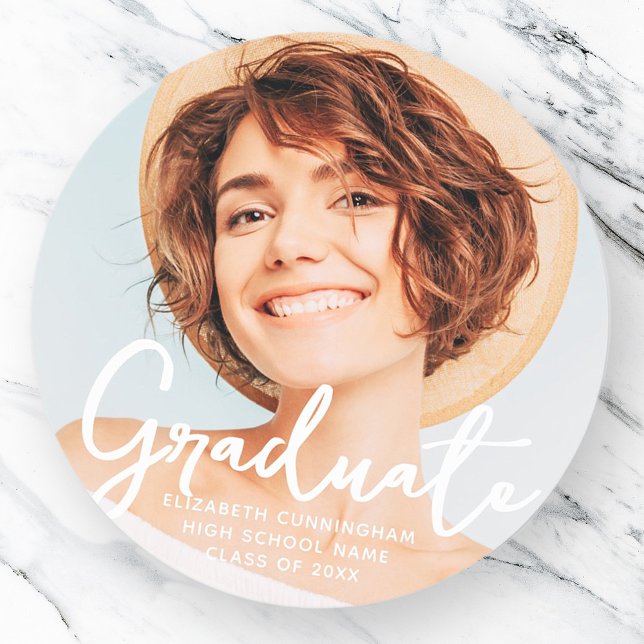 Pegatina Redonda Graduación de escritura simple moderna foto de gra (Subido por el creador)