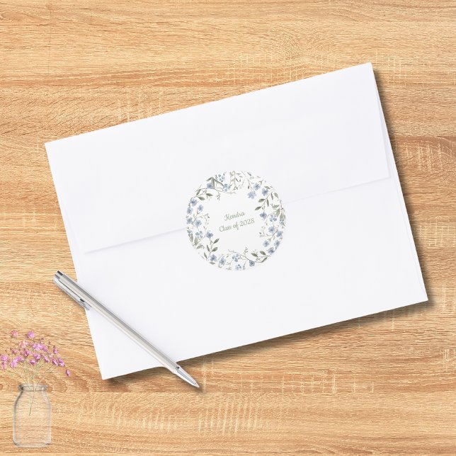 Pegatina Redonda Graduación de Flor Silvestre Azul (Subido por el creador)