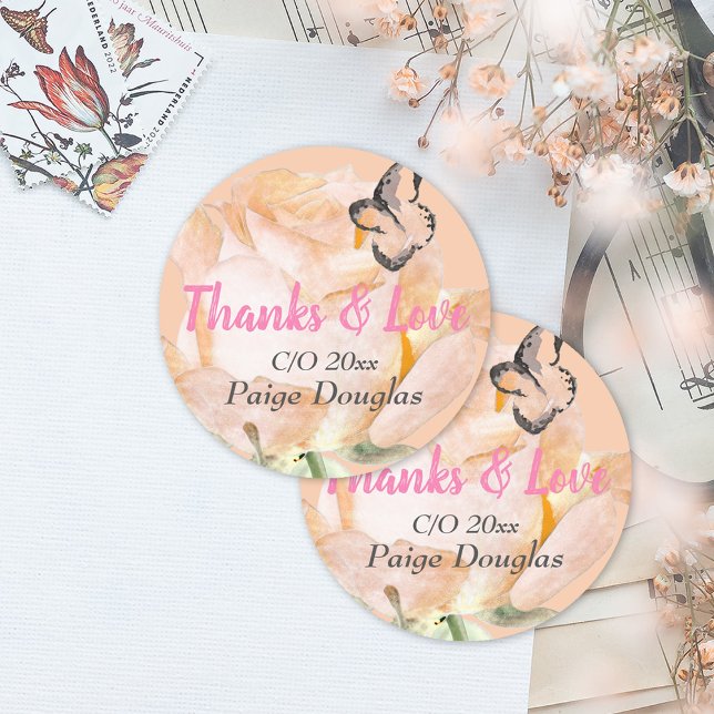 Pegatina Redonda Graduación De Flores Rosa Gracias (peach pink floral graduation sticker envelope seal label congratulations grad thank you party favor)