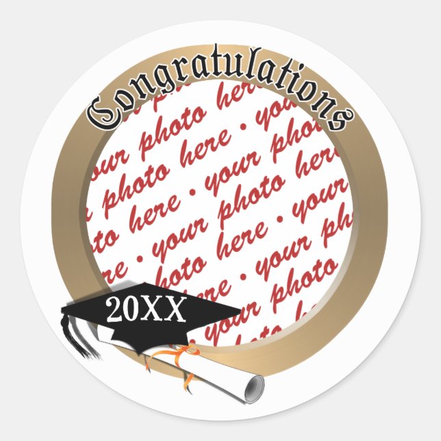Pegatina Redonda Graduación de fotografía de diploma de diploma de  (Anverso)
