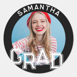 Pegatina Redonda Graduación de fotografía de posgrado de secundaria