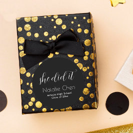 Pegatina Redonda Graduación de fuentes elegantes y negras modernas