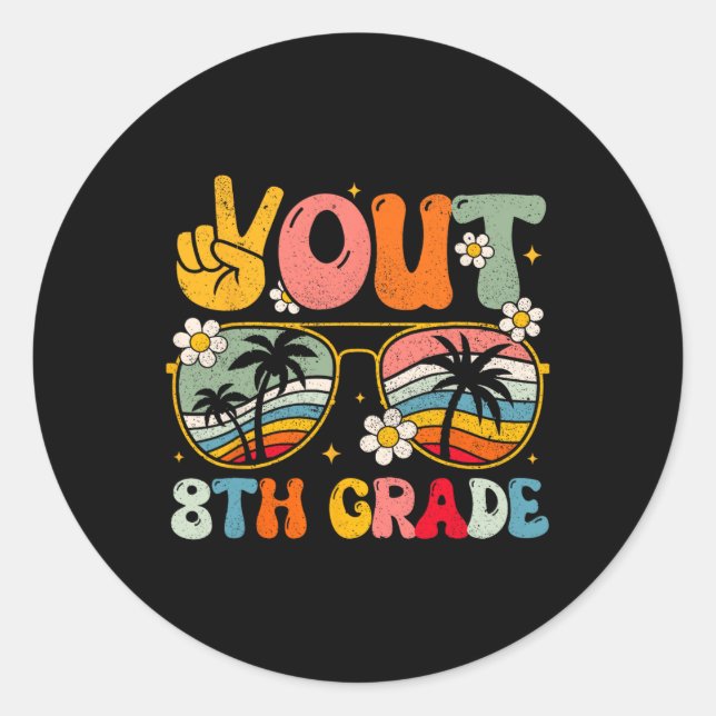 Pegatina Redonda Graduación de Grado Groovy El Último Día De La Esc (Anverso)