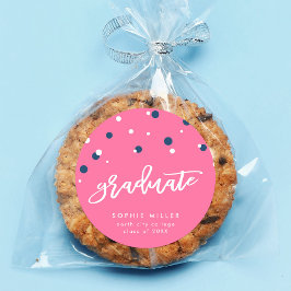 Pegatina Redonda Graduación de Graduado de Confetti Azul Rosa