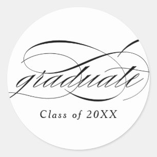 Pegatina Redonda Graduación de guión elegante y blanco moderno