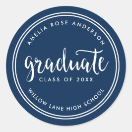 Pegatina Redonda Graduación de guiones azules y franjas blancas
