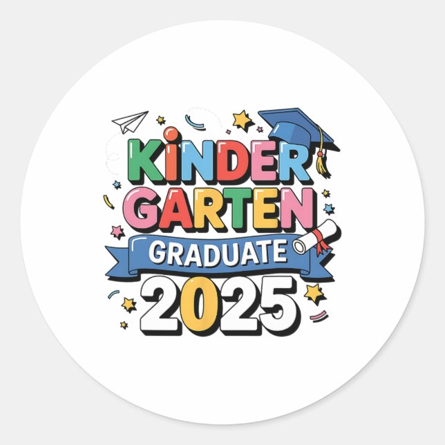 Pegatina Redonda Graduación de jardines de infancia 2025 Niños grad (Anverso)