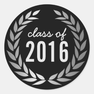 Pegatina Redonda Graduación de la corona de la flor de la plata mod