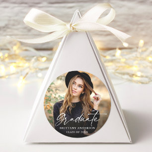 Pegatina Redonda Graduación de la fotografía en tinta de caligrafía