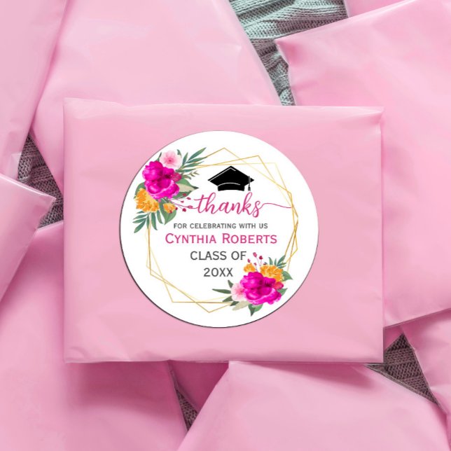 Pegatina Redonda Graduación de la primavera de las flores silvestre ("Say thank you in full bloom! 🌼🎓 Add a splash of color to your celebration with this  sticker.")