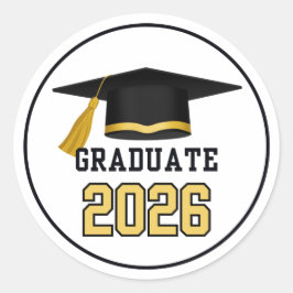 Pegatina Redonda Graduación de la promoción de 2026 Mortero Dorado 