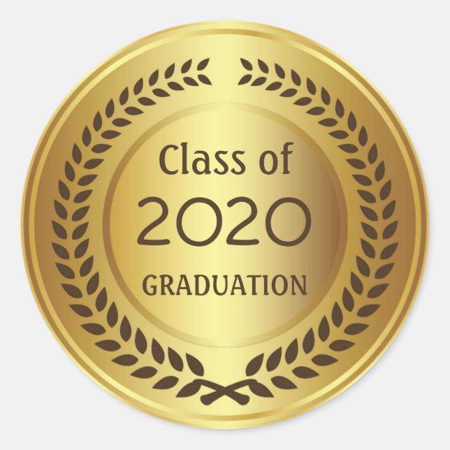 Pegatina Redonda Graduación de laurel dorado marrón (Anverso)
