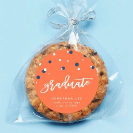 Pegatina Redonda Graduación de naranja Blue Confetti Graduate