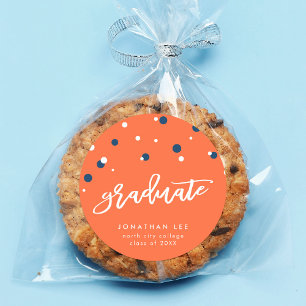 Pegatina Redonda Graduación de naranja Blue Confetti Graduate