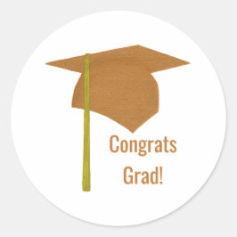 Pegatina Redonda Graduación de Naranja Grad Cap Tassel Amarillo