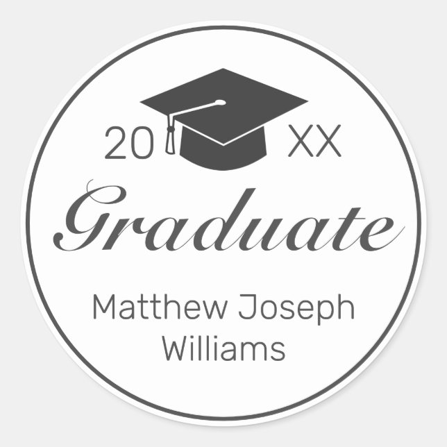Pegatina Redonda Graduación de negro blanco Minimalista moderno (Anverso)
