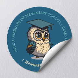 Pegatina Redonda Graduación de niños de búho | Volver A La Escuela