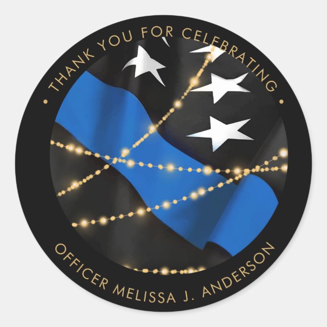 Pegatina Redonda Graduación de oficial de policía a favor de la lín (Anverso)