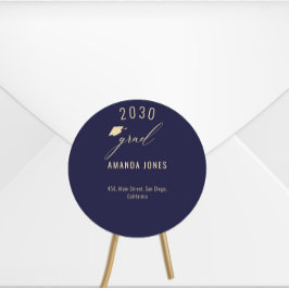 Pegatina Redonda Graduación de oro azul de la Marina moderna