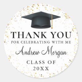 Pegatina Redonda Graduación de oro de confetti gracias