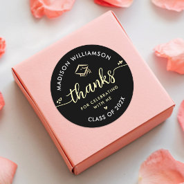 Pegatina Redonda Graduación de oro negro Moderno Gracias Tapa de gu