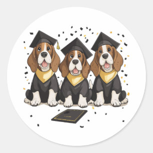 Pegatina Redonda Graduación de Perros de Hound Basset