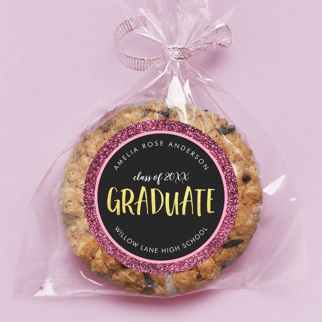Pegatina Redonda Graduación de Purpurina falso rosa (Subido por el creador)
