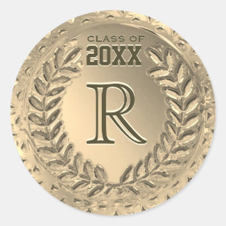 Pegatina Redonda Graduación de Relieve metalizado dorado personaliz