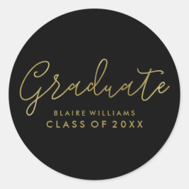 Pegatina Redonda Graduación de tipografía de oro de estilo