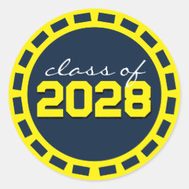 Pegatina Redonda Graduación de tira de película azul marino y amari