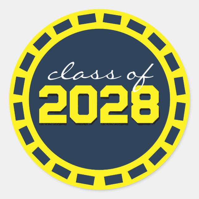 Pegatina Redonda Graduación de tira de película azul marino y amari (Anverso)