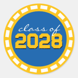 Pegatina Redonda Graduación de tira de película azul y dorado medio