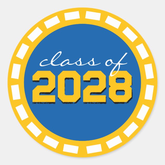 Pegatina Redonda Graduación de tira de película azul y dorado medio (Anverso)