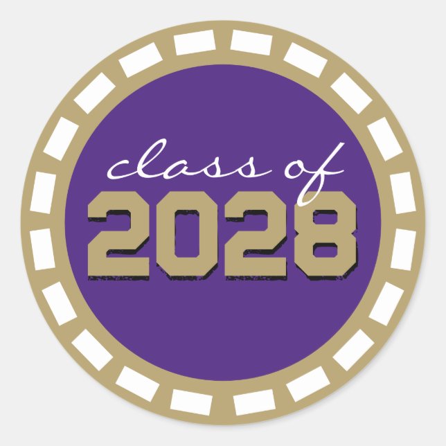 Pegatina Redonda Graduación de tira de película de oro morado y bro (Anverso)