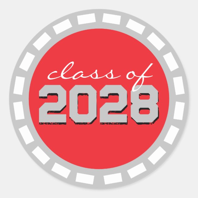 Pegatina Redonda Graduación de tira de película gris roja y platead (Anverso)