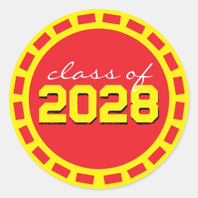 Pegatina Redonda Graduación de tiras de película rojas y amarillas (Anverso)