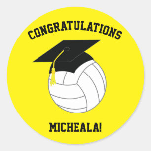 Pegatina Redonda Graduación de voleibol amarillo