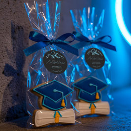 Pegatina Redonda Graduación del guión de neón azul brillante de Chi