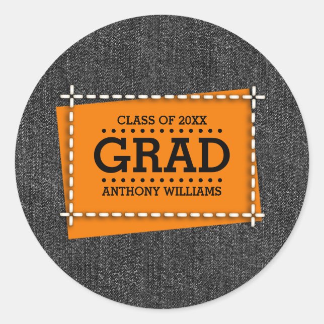 Pegatina Redonda Graduación del patrón de denim negro (Anverso)