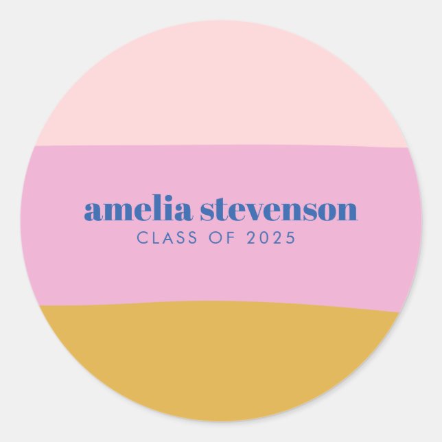 Pegatina Redonda Graduación del Personalizado amarillo azul de las  (Anverso)